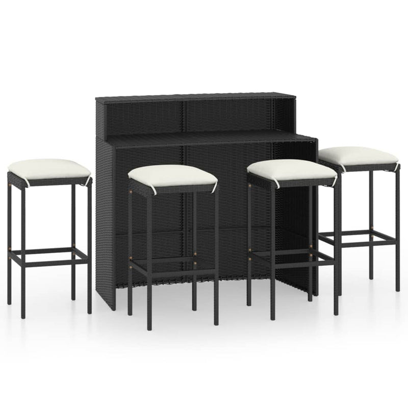 5 Piece Garden Bar Set with Cushions Black Payday Deals