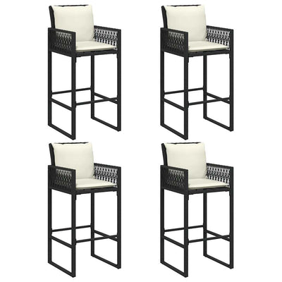 5 Piece Garden Bar Set with Cushions Black Poly Rattan Acacia Payday Deals