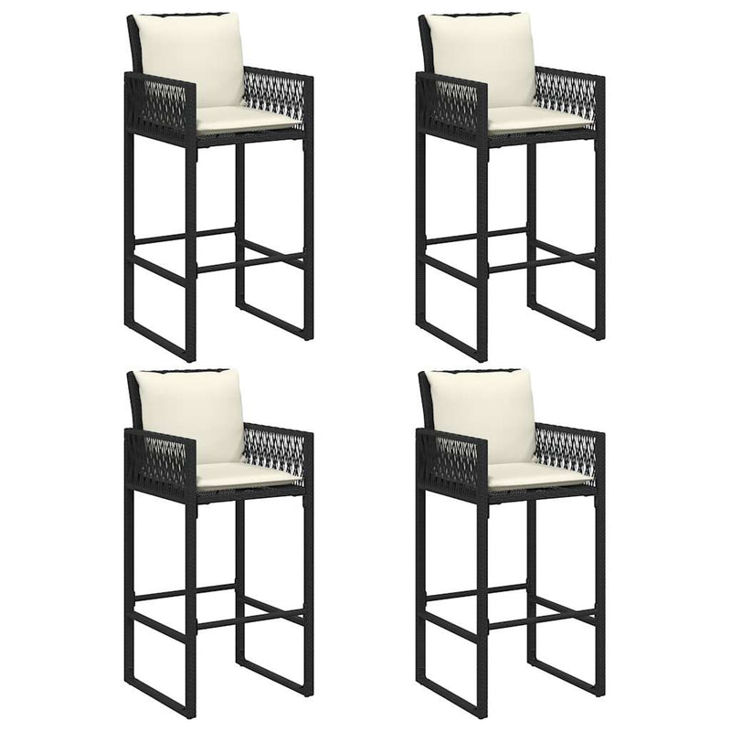 5 Piece Garden Bar Set with Cushions Black Poly Rattan Acacia Payday Deals