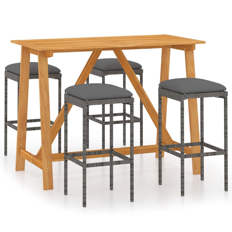5 Piece Garden Bar Set with Cushions Grey Payday Deals