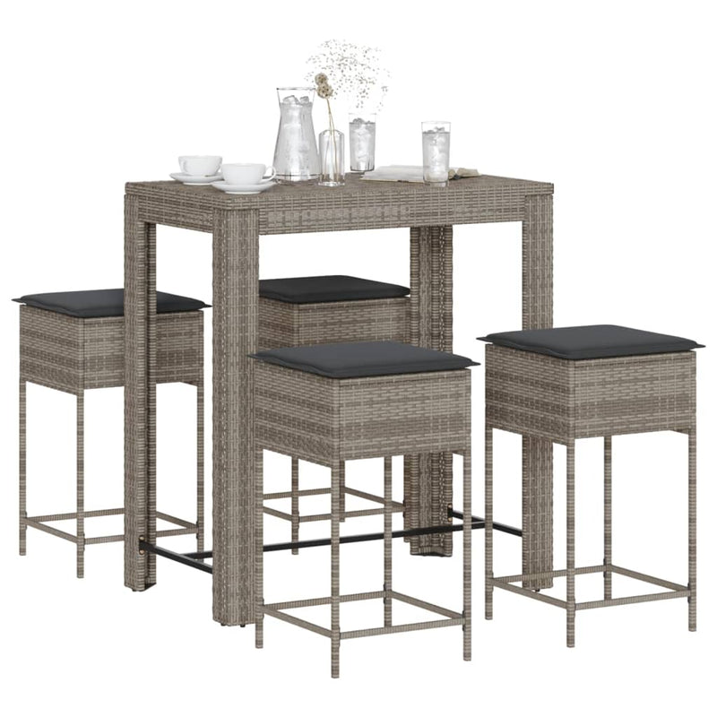 5 Piece Garden Bar Set with Cushions Grey Poly Rattan Payday Deals