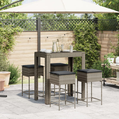 5 Piece Garden Bar Set with Cushions Grey Poly Rattan Payday Deals