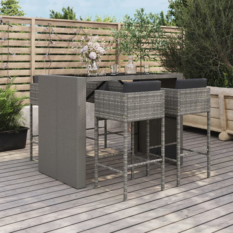 5 Piece Garden Bar Set with Cushions Grey Poly Rattan Payday Deals