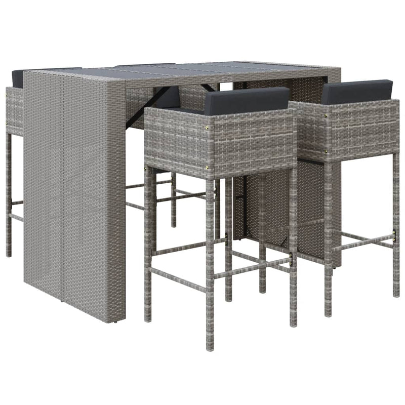 5 Piece Garden Bar Set with Cushions Grey Poly Rattan Payday Deals