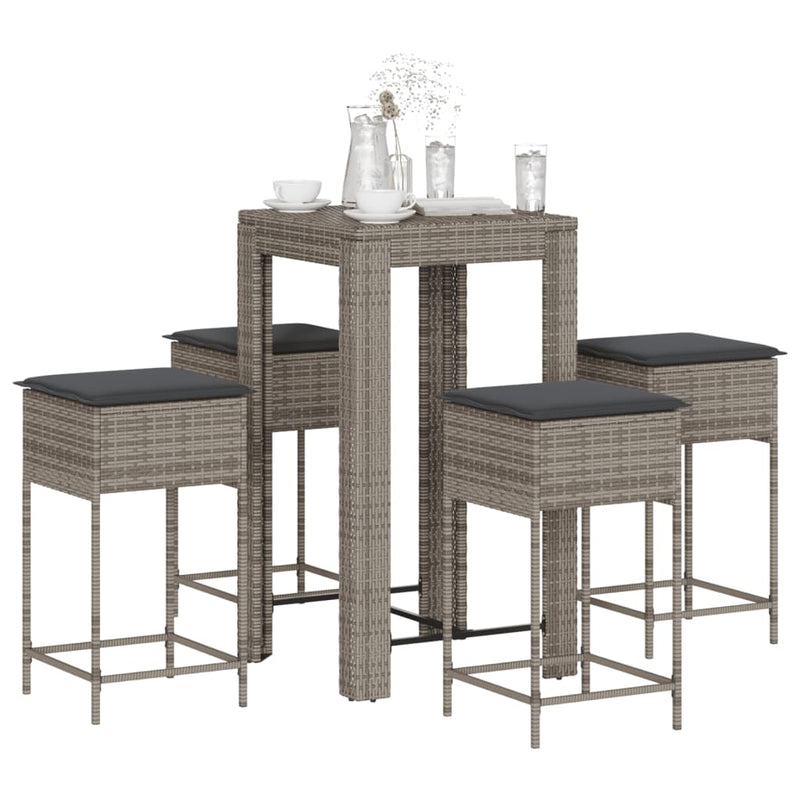 5 Piece Garden Bar Set with Cushions Grey Poly Rattan Payday Deals