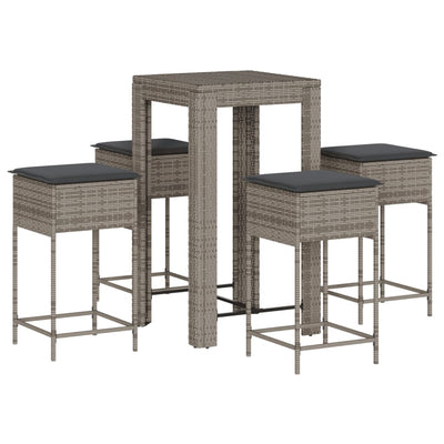 5 Piece Garden Bar Set with Cushions Grey Poly Rattan Payday Deals
