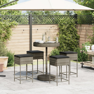 5 Piece Garden Bar Set with Cushions Grey Poly Rattan Payday Deals