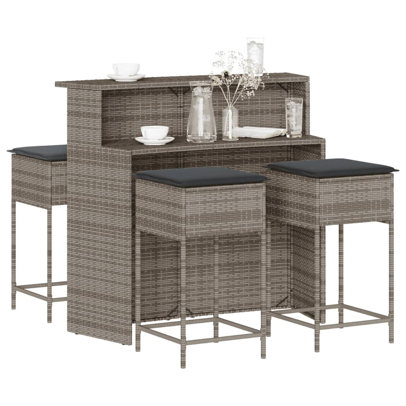 5 Piece Garden Bar Set with Cushions Grey Poly Rattan Payday Deals