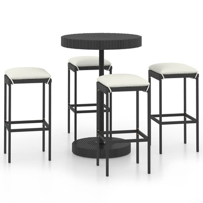 5 Piece Garden Bar Set with Cushions Poly Rattan Black Payday Deals