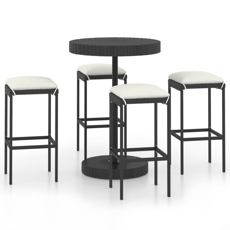 5 Piece Garden Bar Set with Cushions Poly Rattan Black Payday Deals