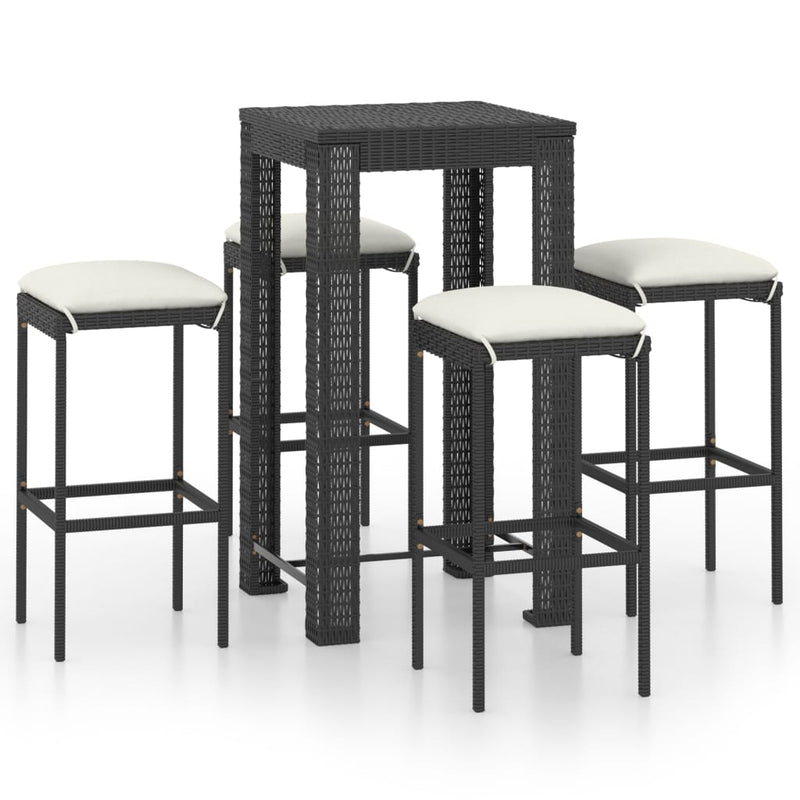 5 Piece Garden Bar Set with Cushions Poly Rattan Black Payday Deals