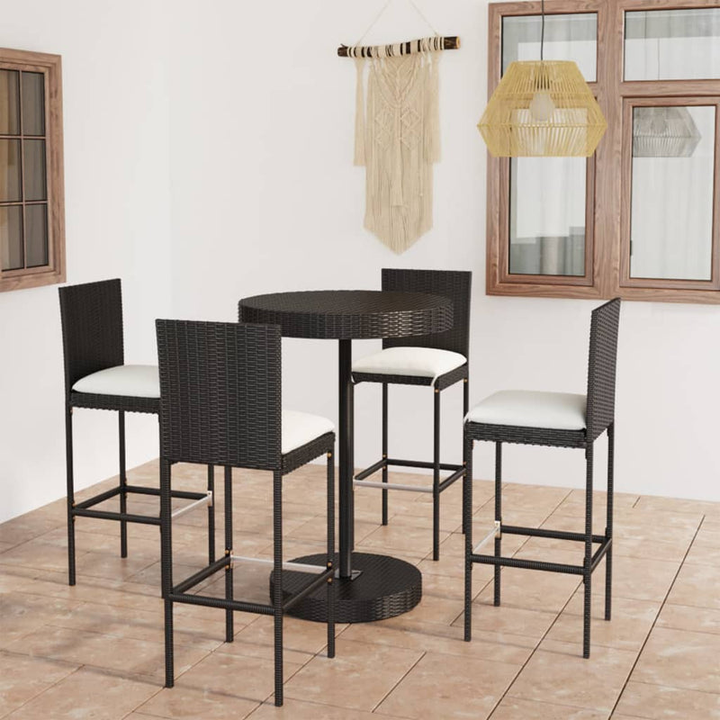 5 Piece Garden Bar Set with Cushions Poly Rattan Black Payday Deals