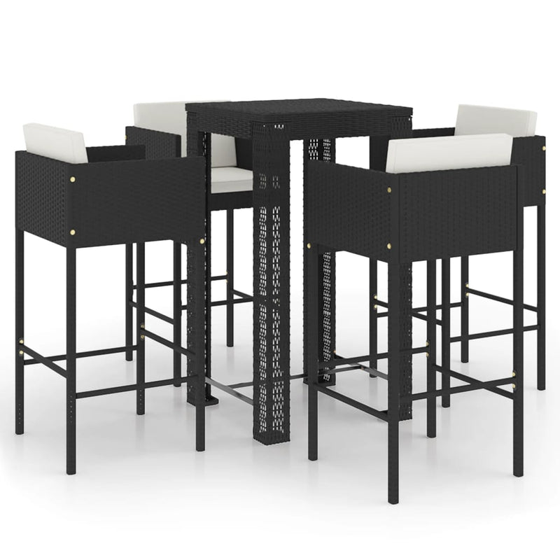 5 Piece Garden Bar Set with Cushions Poly Rattan Black Payday Deals