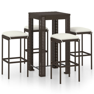 5 Piece Garden Bar Set with Cushions Poly Rattan Brown Payday Deals