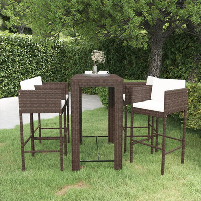 5 Piece Garden Bar Set with Cushions Poly Rattan Brown Payday Deals