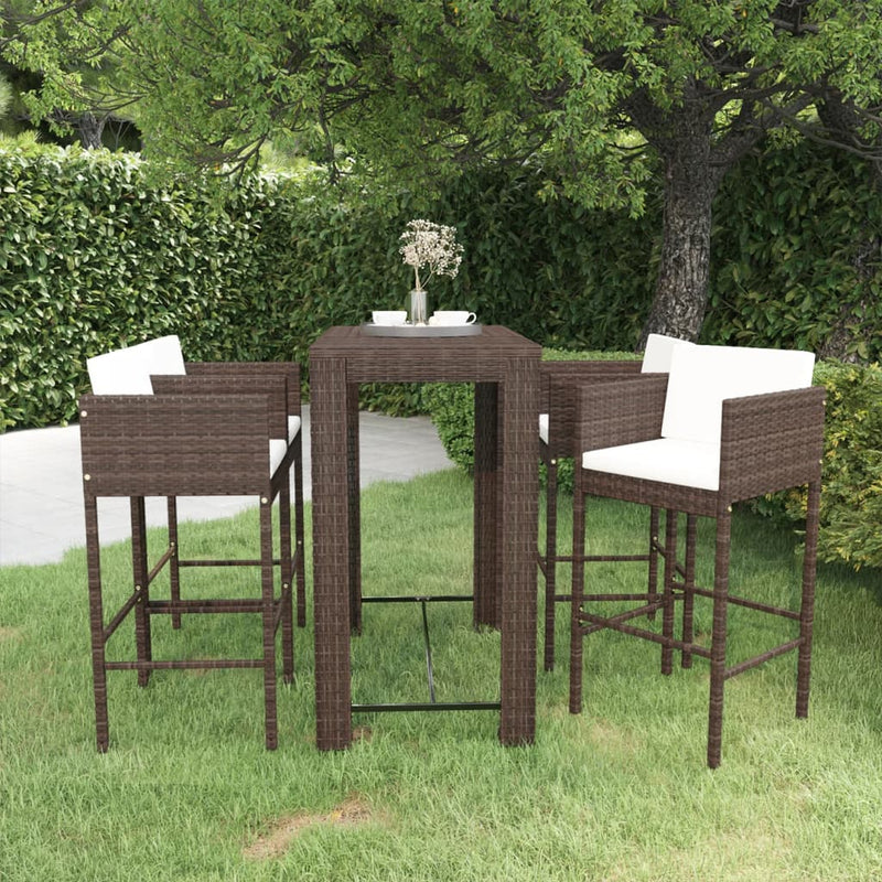 5 Piece Garden Bar Set with Cushions Poly Rattan Brown Payday Deals