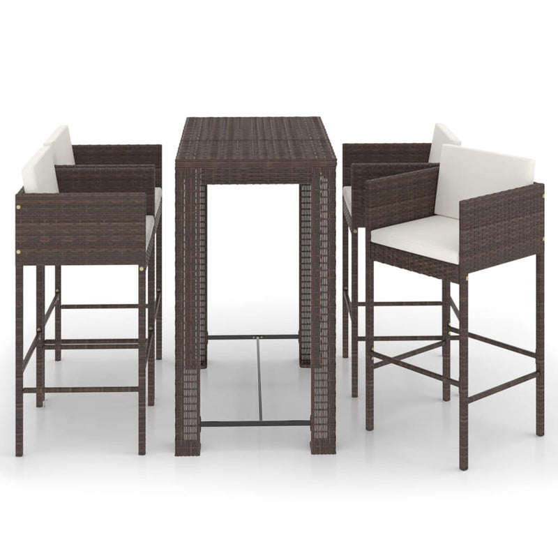 5 Piece Garden Bar Set with Cushions Poly Rattan Brown Payday Deals