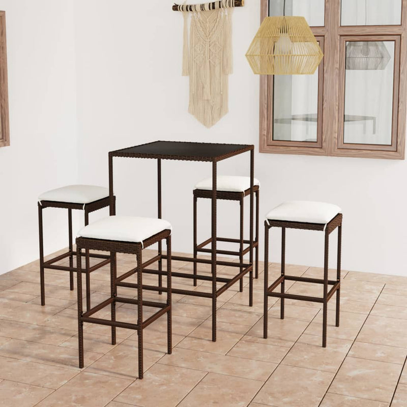 5 Piece Garden Bar Set with Cushions Poly Rattan Brown Payday Deals