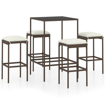 5 Piece Garden Bar Set with Cushions Poly Rattan Brown Payday Deals