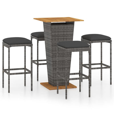 5 Piece Garden Bar Set with Cushions Poly Rattan Grey Payday Deals