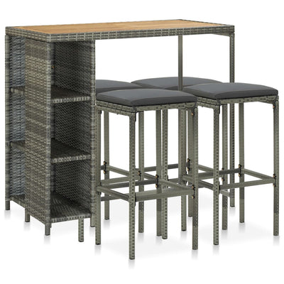 5 Piece Garden Bar Set with Cushions Poly Rattan Grey Payday Deals