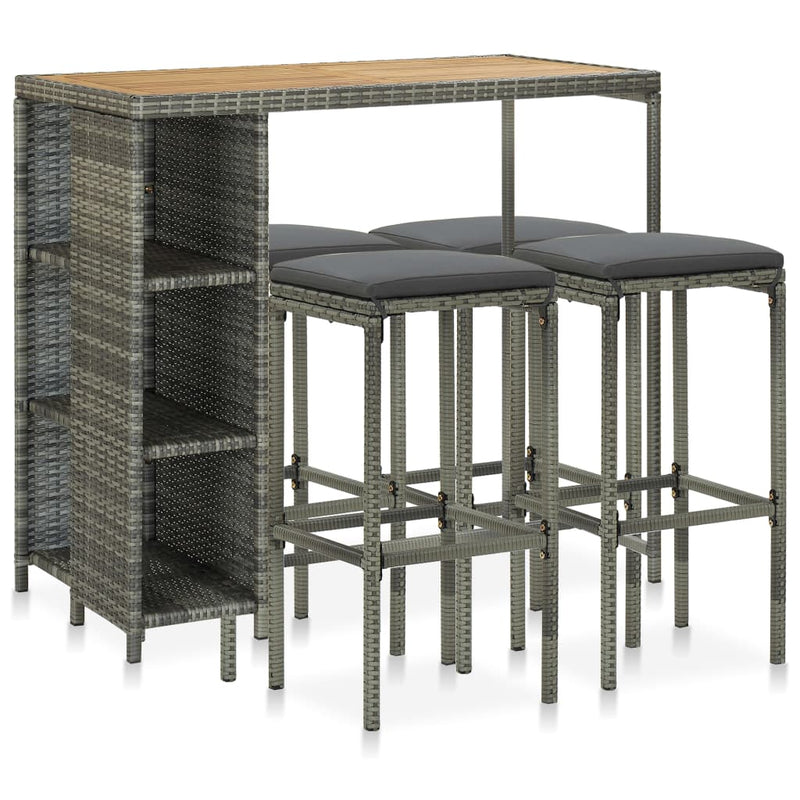 5 Piece Garden Bar Set with Cushions Poly Rattan Grey Payday Deals