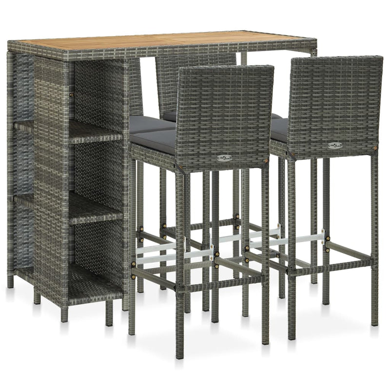 5 Piece Garden Bar Set with Cushions Poly Rattan Grey Payday Deals