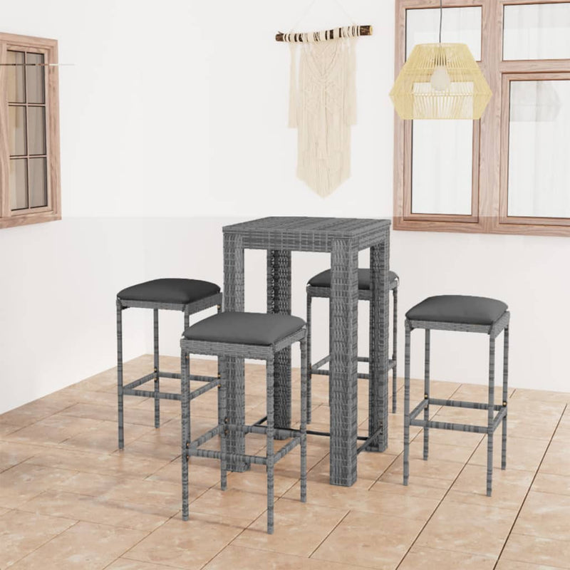 5 Piece Garden Bar Set with Cushions Poly Rattan Grey Payday Deals