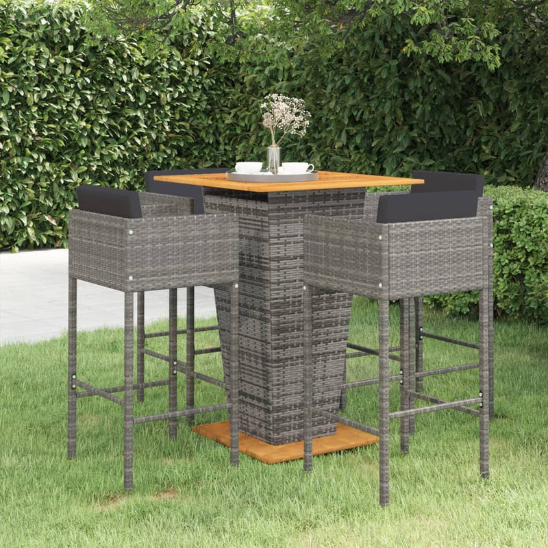 5 Piece Garden Bar Set with Cushions Poly Rattan Grey Payday Deals