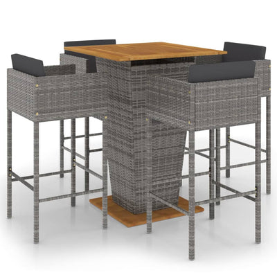 5 Piece Garden Bar Set with Cushions Poly Rattan Grey Payday Deals