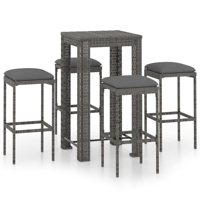 5 Piece Garden Bar Set with Cushions Poly Rattan Grey Payday Deals