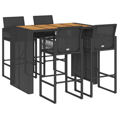 5 Piece Garden Bar Set without Cushions Black Poly Rattan Acacia Payday Deals
