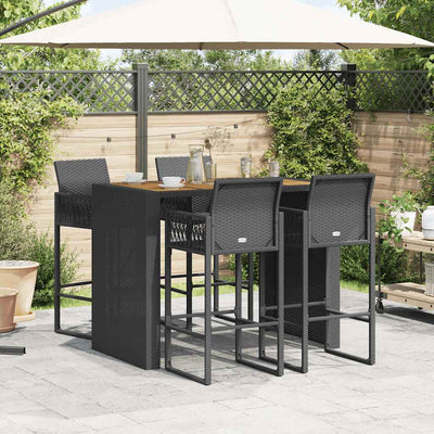 5 Piece Garden Bar Set without Cushions Black Poly Rattan Acacia Payday Deals