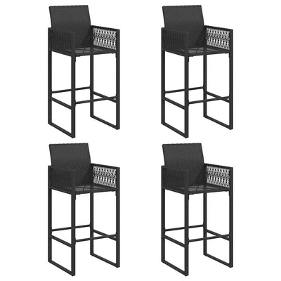 5 Piece Garden Bar Set without Cushions Black Poly Rattan Acacia Payday Deals
