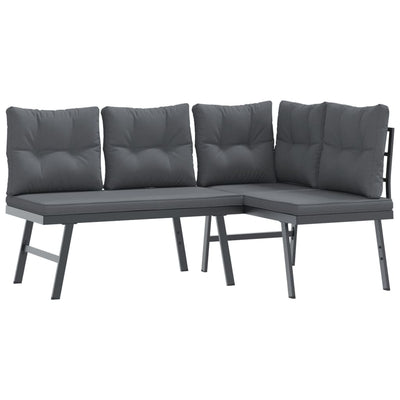 5 Piece Garden Bench Set with Cushions Black Powder-coated Steel Payday Deals