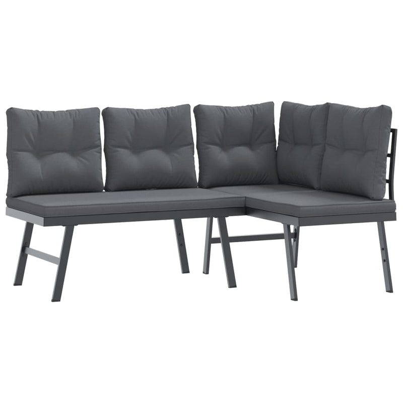 5 Piece Garden Bench Set with Cushions Black Powder-coated Steel Payday Deals