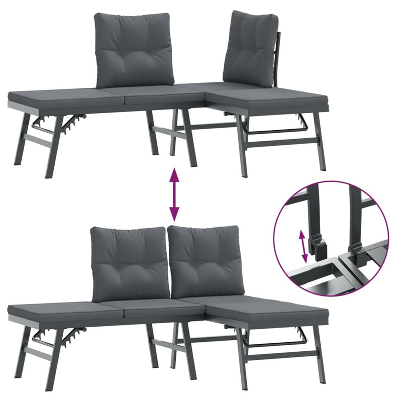 5 Piece Garden Bench Set with Cushions Black Powder-coated Steel Payday Deals