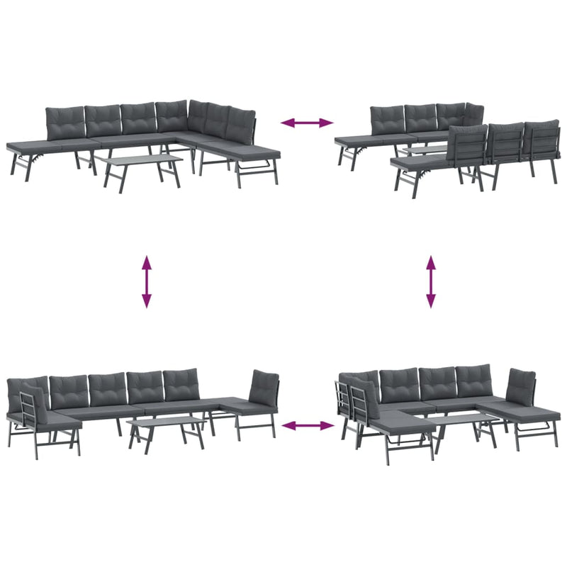 5 Piece Garden Bench Set with Cushions Black Powder-coated Steel Payday Deals