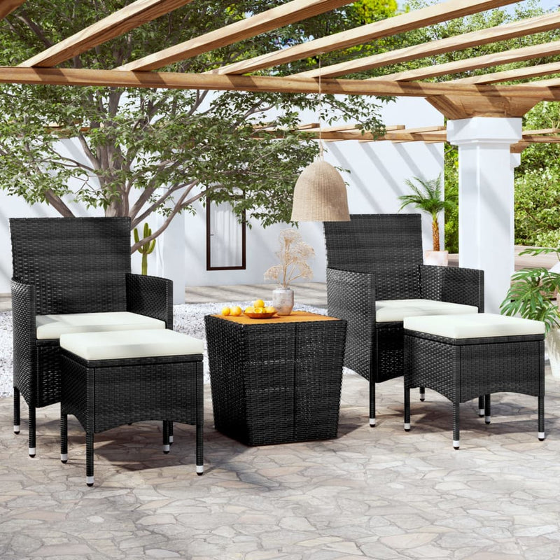 5 Piece Garden Bistro Set Poly Rattan & Solid Acacia Wood Black Payday Deals