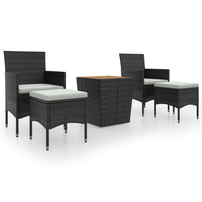 5 Piece Garden Bistro Set Poly Rattan & Solid Acacia Wood Black Payday Deals