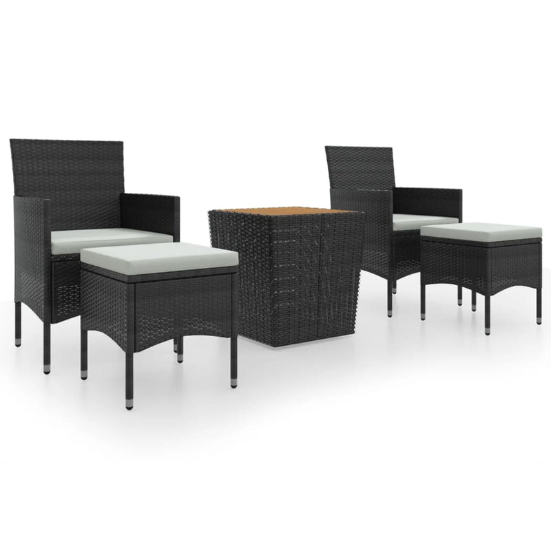 5 Piece Garden Bistro Set Poly Rattan & Solid Acacia Wood Black Payday Deals