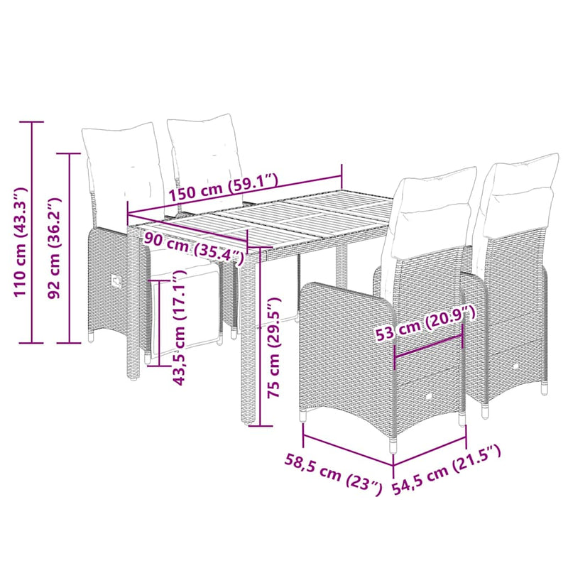 5 Piece Garden Bistro Set with Cushions Black Poly Rattan Payday Deals