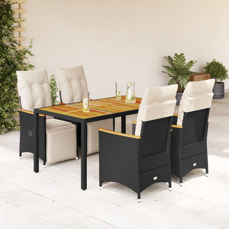 5 Piece Garden Bistro Set with Cushions Black Poly Rattan Payday Deals