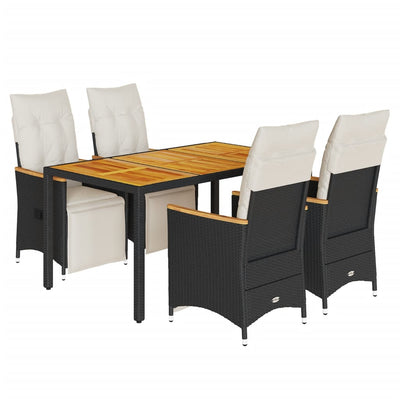 5 Piece Garden Bistro Set with Cushions Black Poly Rattan Payday Deals