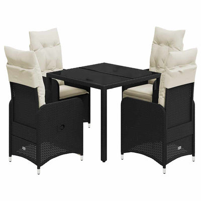 5 Piece Garden Bistro Set with Cushions Black Poly Rattan Payday Deals