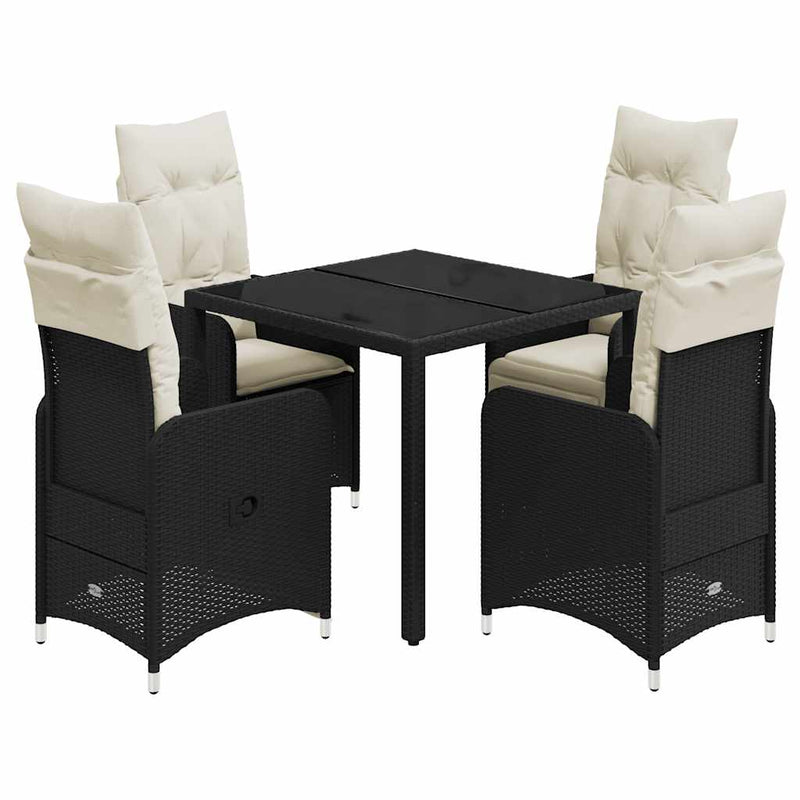 5 Piece Garden Bistro Set with Cushions Black Poly Rattan Payday Deals