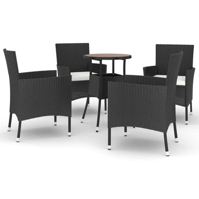 5 Piece Garden Bistro Set with Cushions Black Poly Rattan Payday Deals
