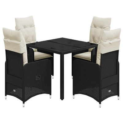 5 Piece Garden Bistro Set with Cushions Black Poly Rattan Payday Deals