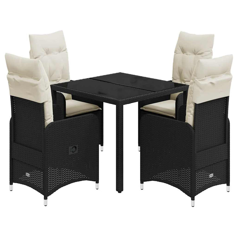 5 Piece Garden Bistro Set with Cushions Black Poly Rattan Payday Deals