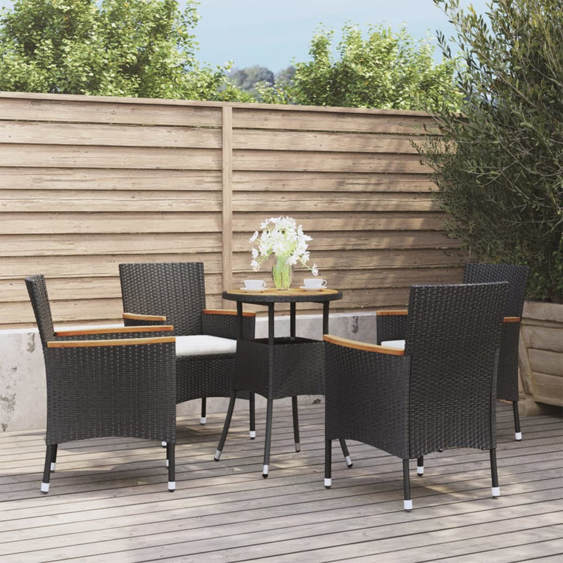 5 Piece Garden Bistro Set with Cushions Black Poly Rattan Payday Deals